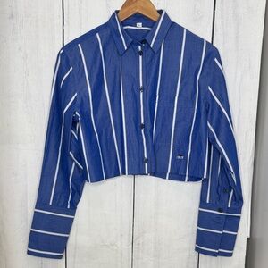 Obey Blue and White Striped Button Down Shirt